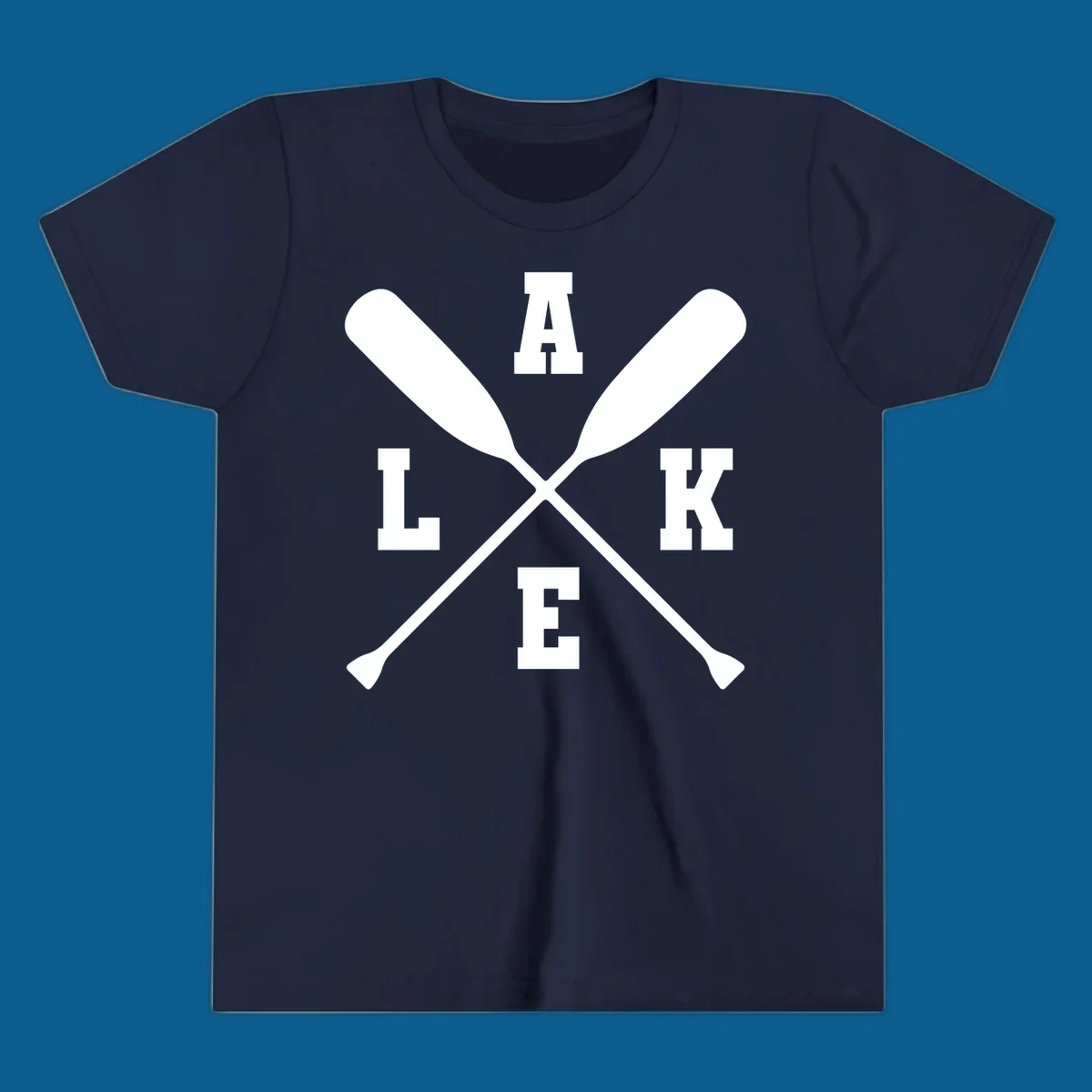 Lake life crossed oars design with the word LAKE.