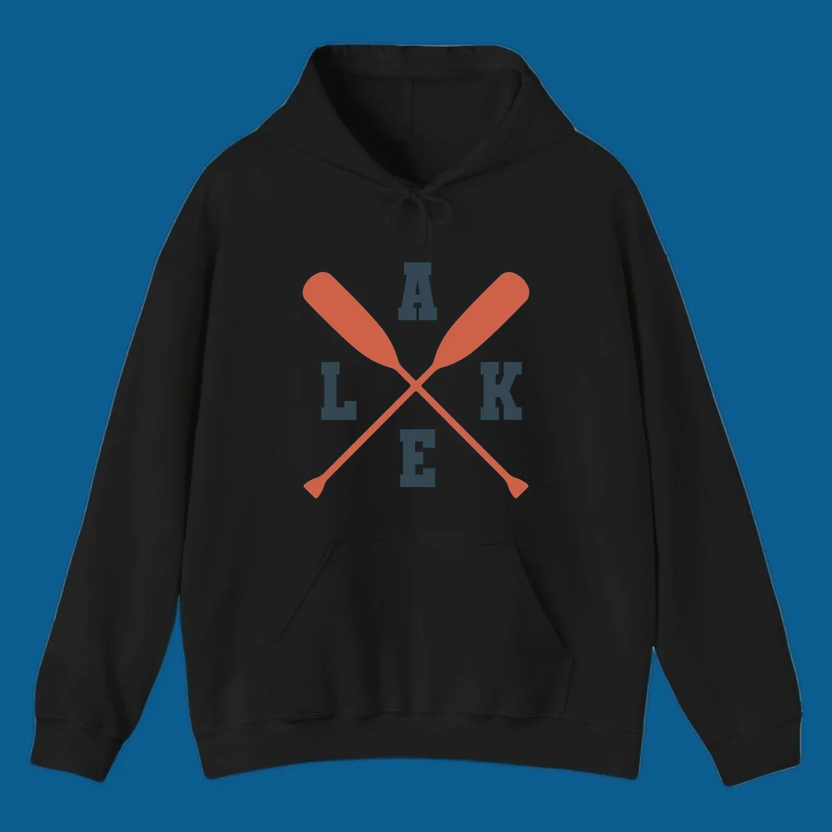 Crossed oars forming an emblem with the word LAKE, for lake life