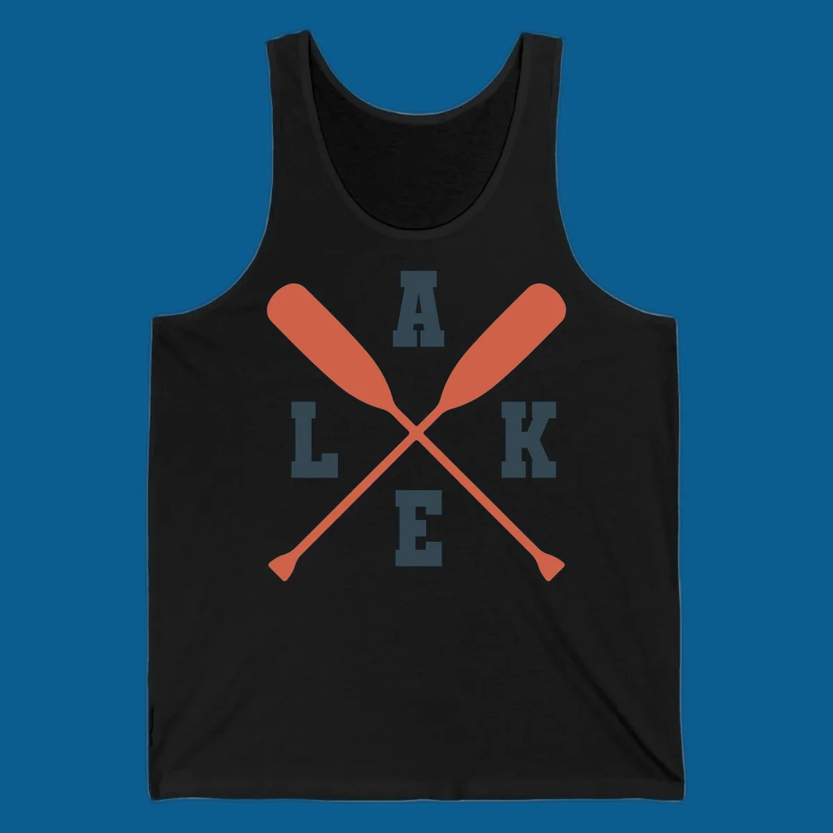 Crossed oars forming an emblem with the word LAKE, for lake life