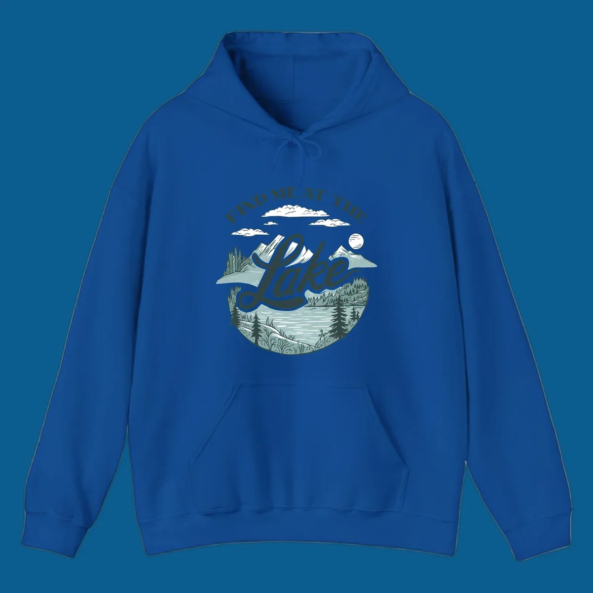 Find me at the lake scenic mountain and lake illustration with text.