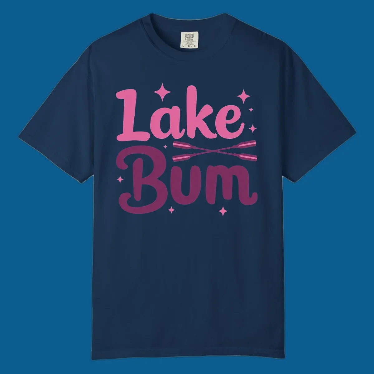 Lake Bum text with crossed oars and stars, lake-bum-lifestyle design