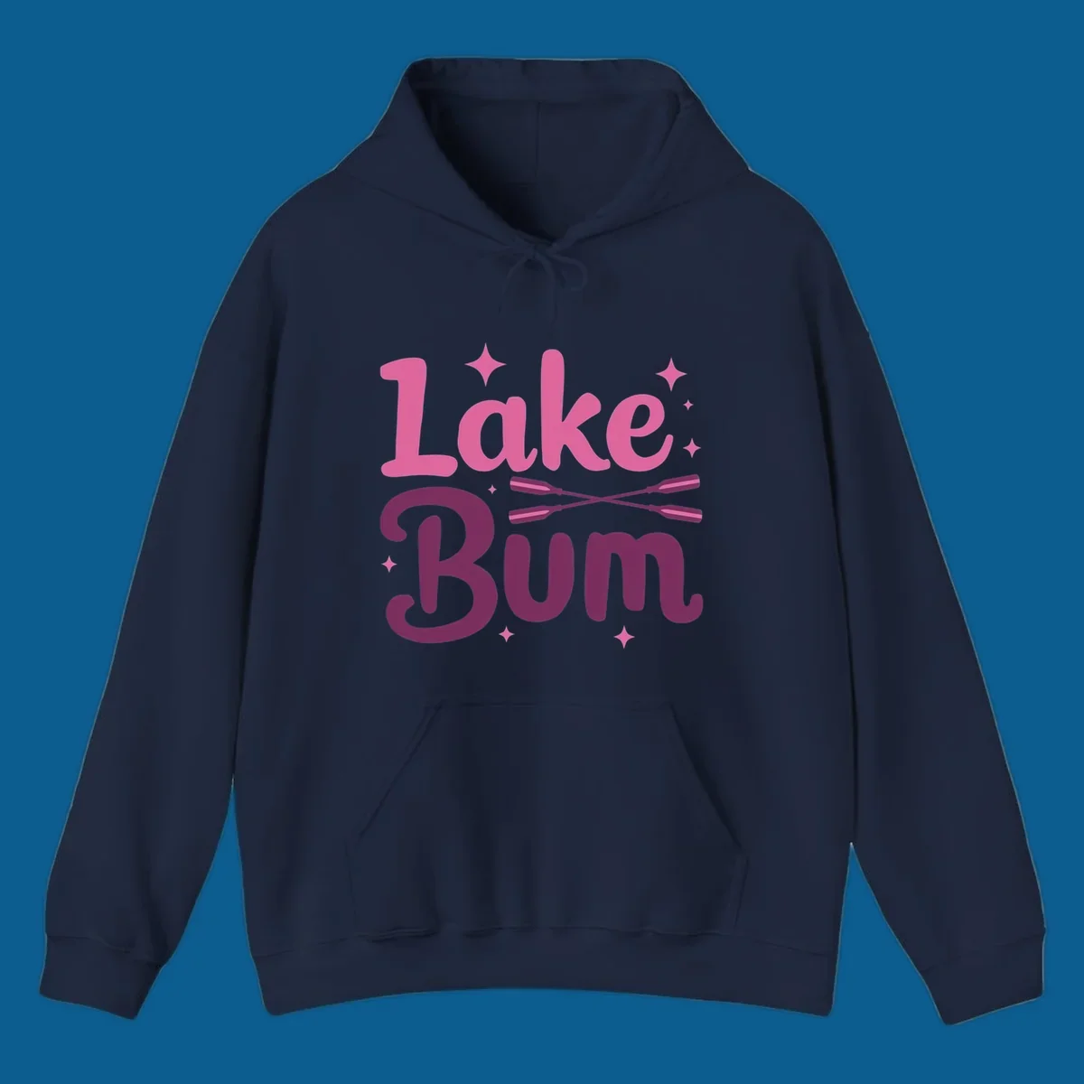 Lake Bum text with crossed oars and stars, lake-bum-lifestyle design