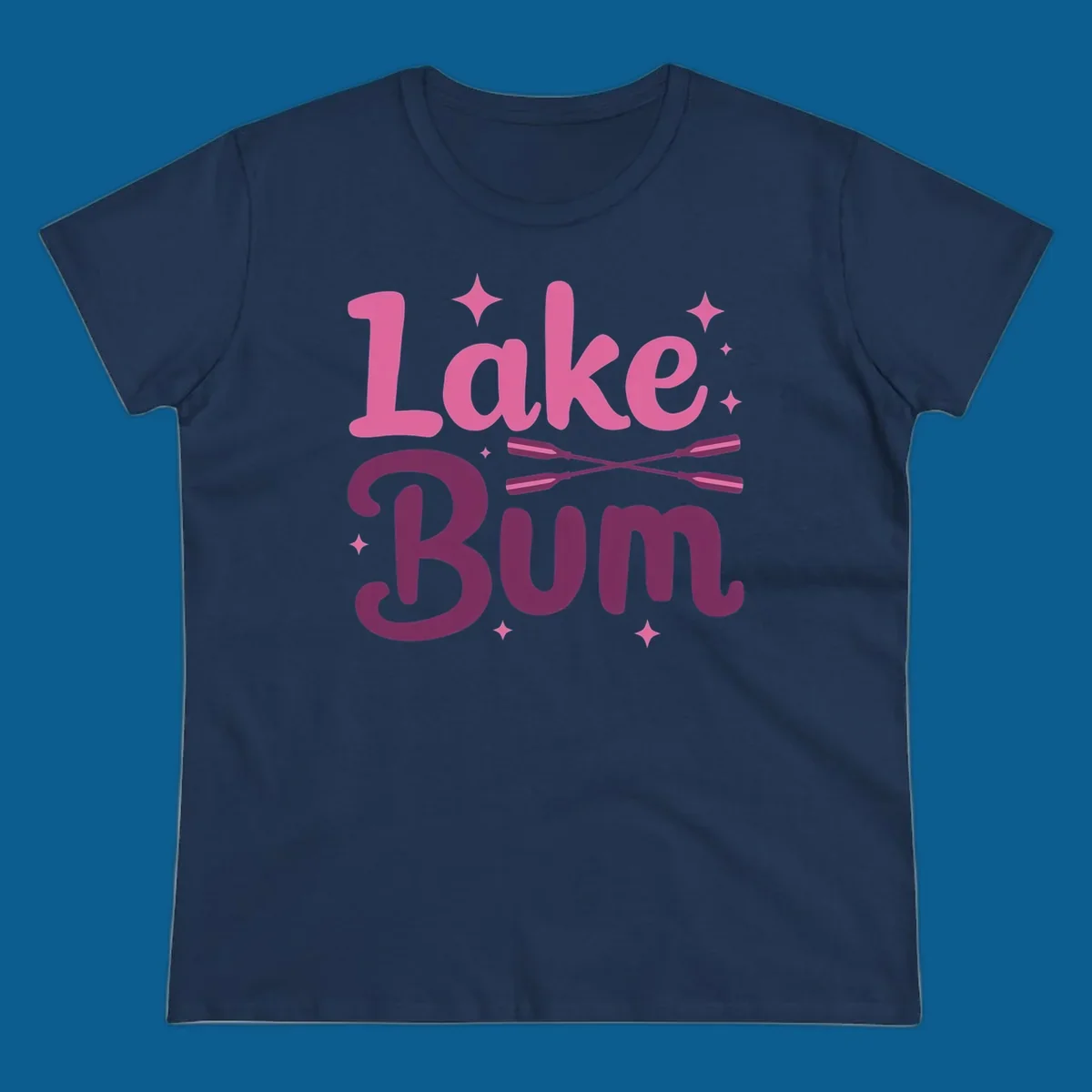 Lake Bum text with crossed oars and stars, lake-bum-lifestyle design