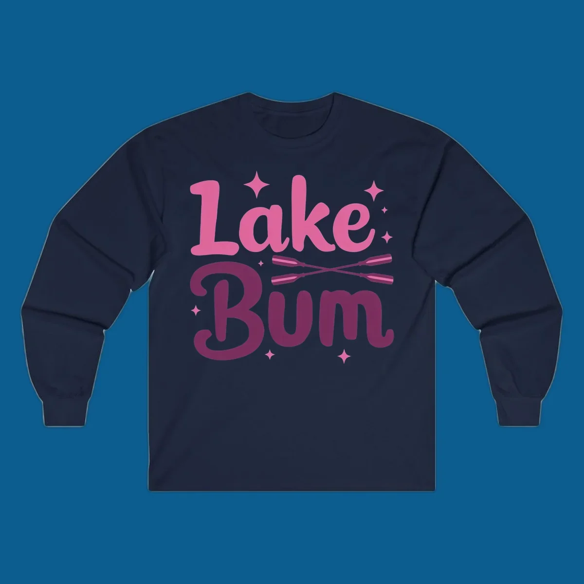 Lake Bum text with crossed oars and stars, lake-bum-lifestyle design