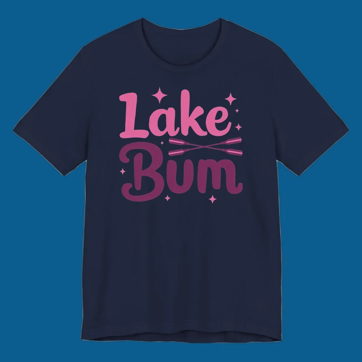 Lake Bum text with crossed oars and stars, lake-bum-lifestyle design