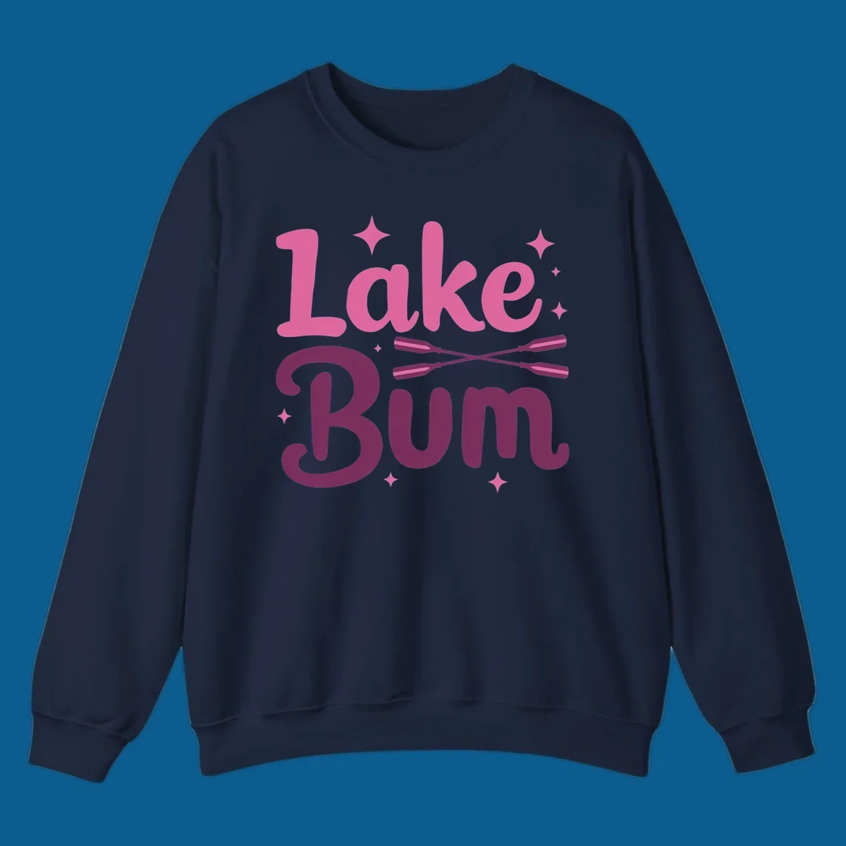 Lake Bum text with crossed oars and stars, lake-bum-lifestyle design