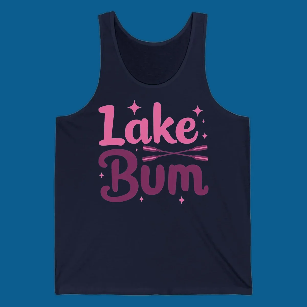 Lake Bum text with crossed oars and stars, lake-bum-lifestyle design