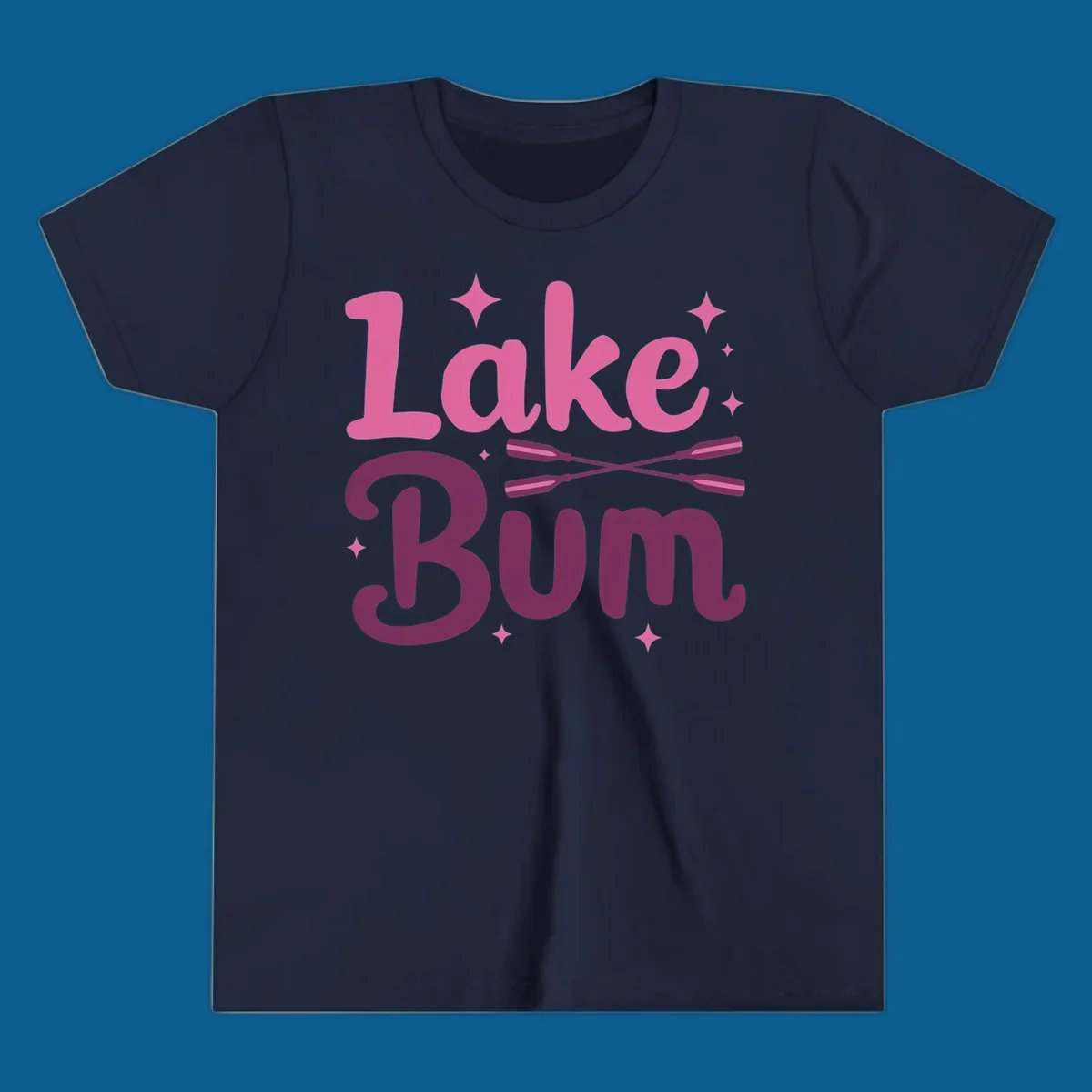 Lake Bum text with crossed oars and stars, lake-bum-lifestyle design