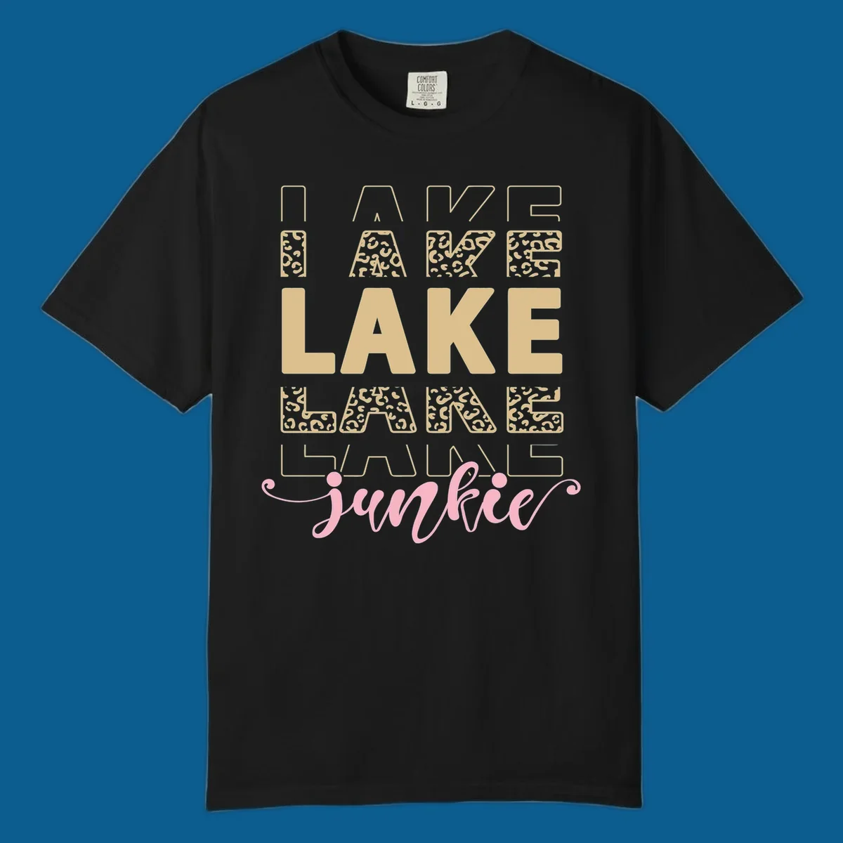 Lake Lane Junkie typography design with leopard print accents.