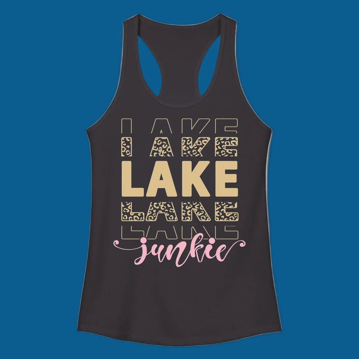 Lake Lane Junkie typography design with leopard print accents.