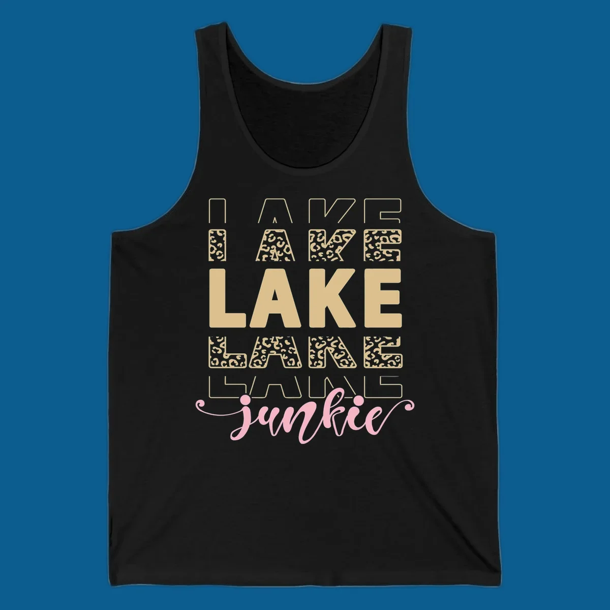Lake Lane Junkie typography design with leopard print accents.