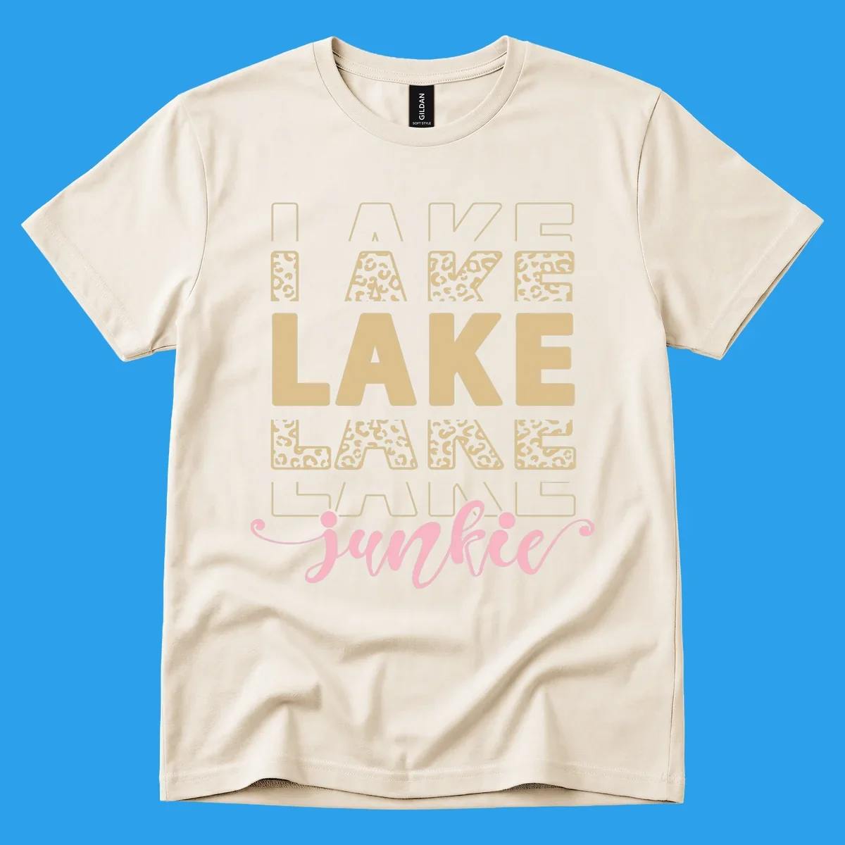 Lake Lane Junkie typography design with leopard print accents.