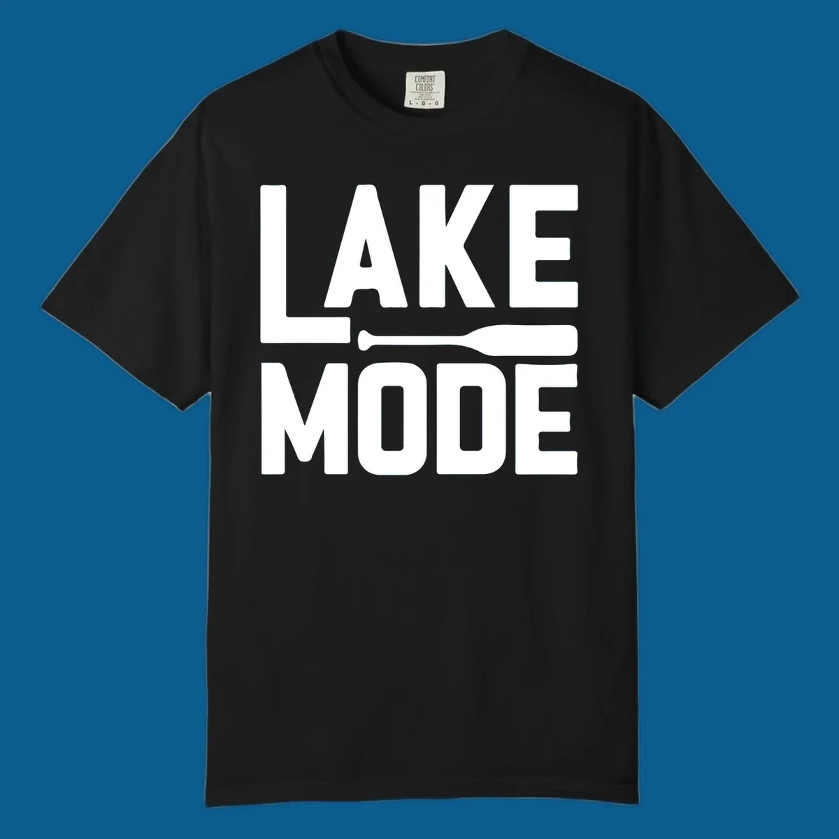 White text and paddle graphic that says LAKE MODE, representing lake-mode-paddle.