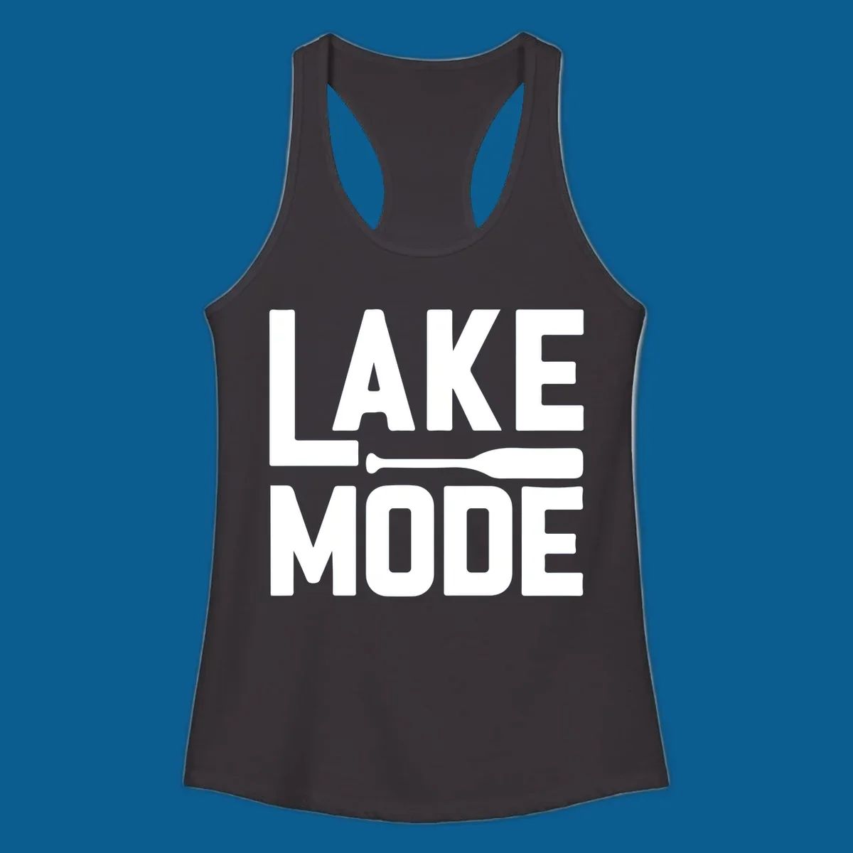 White text and paddle graphic that says LAKE MODE, representing lake-mode-paddle.