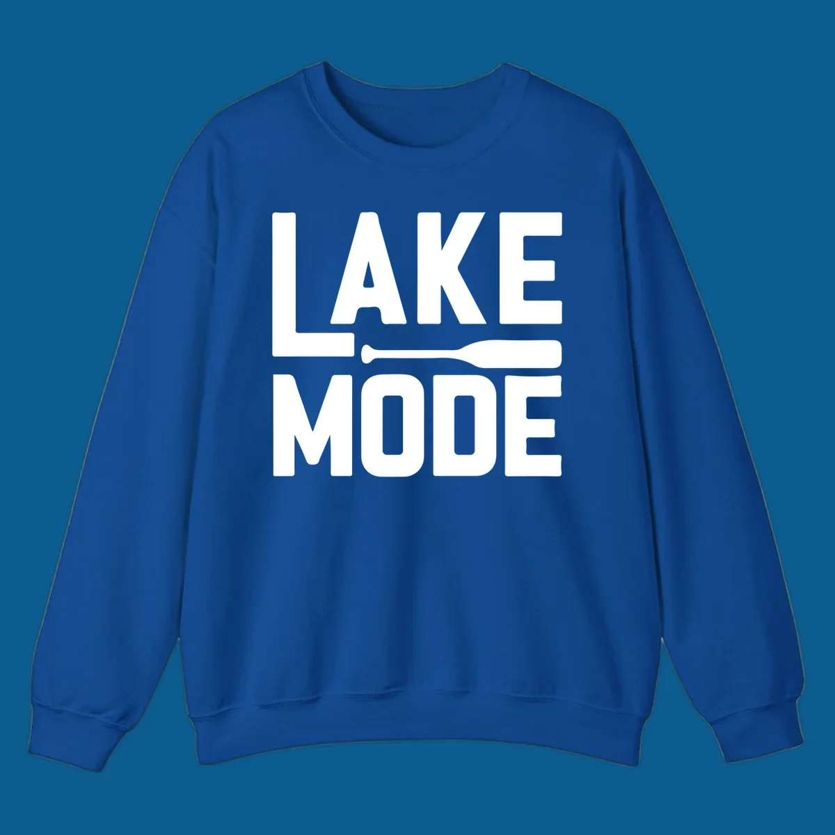 White text and paddle graphic that says LAKE MODE, representing lake-mode-paddle.