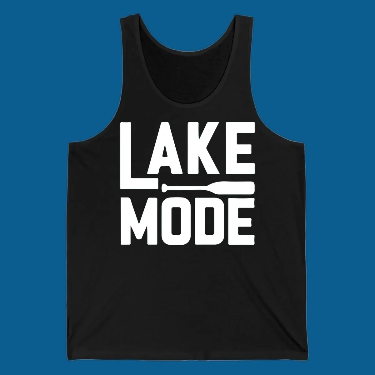 White text and paddle graphic that says LAKE MODE, representing lake-mode-paddle.