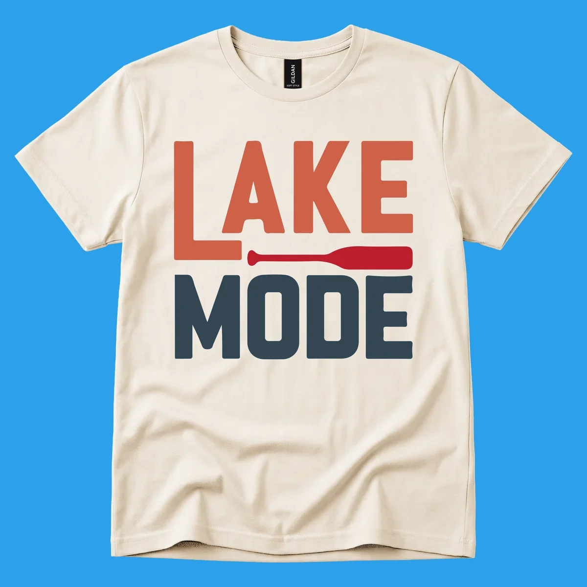 Lake Mode text with a paddle graphic, a lifestyle design for lake enthusiasts.