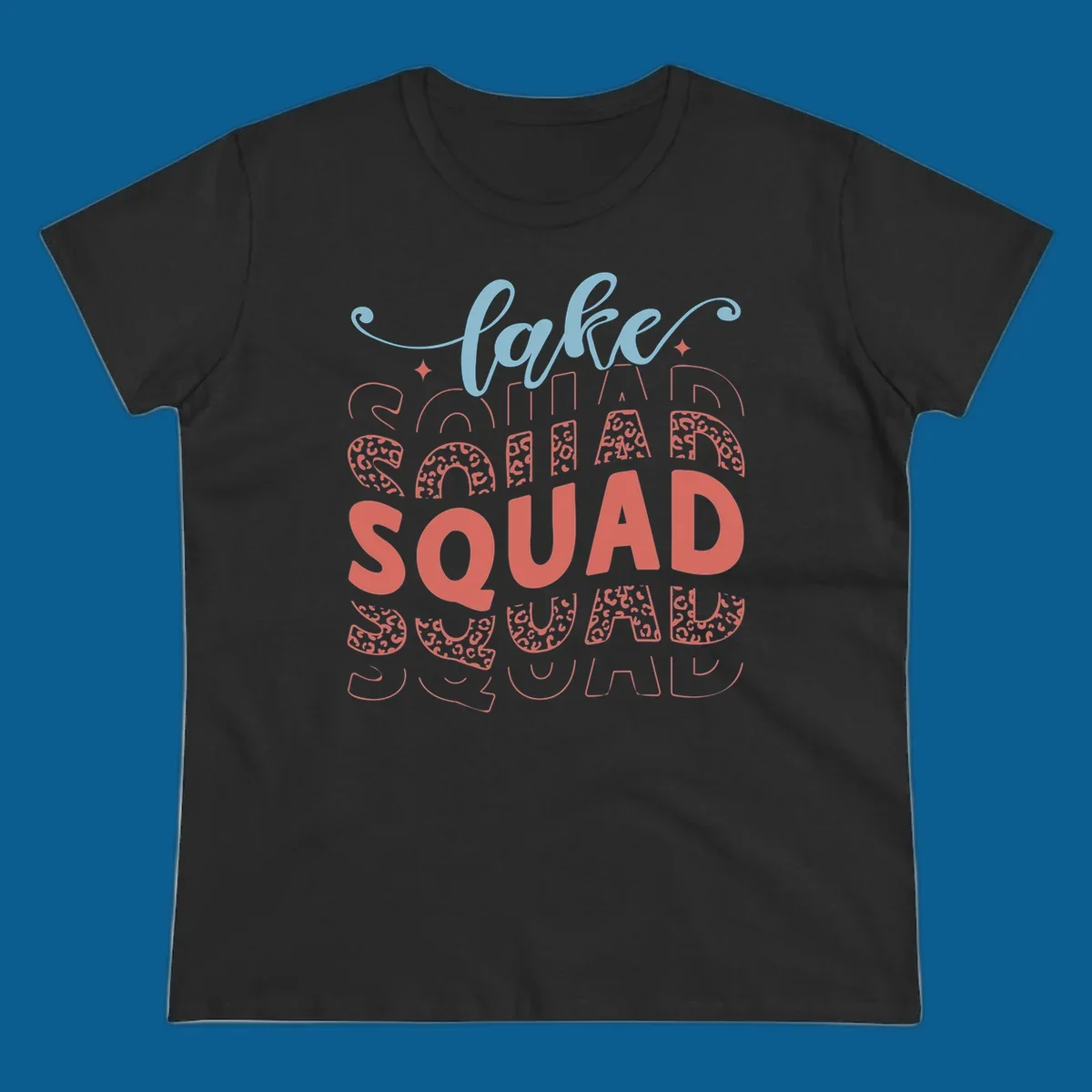 Lake Squad text design with leopard print accents