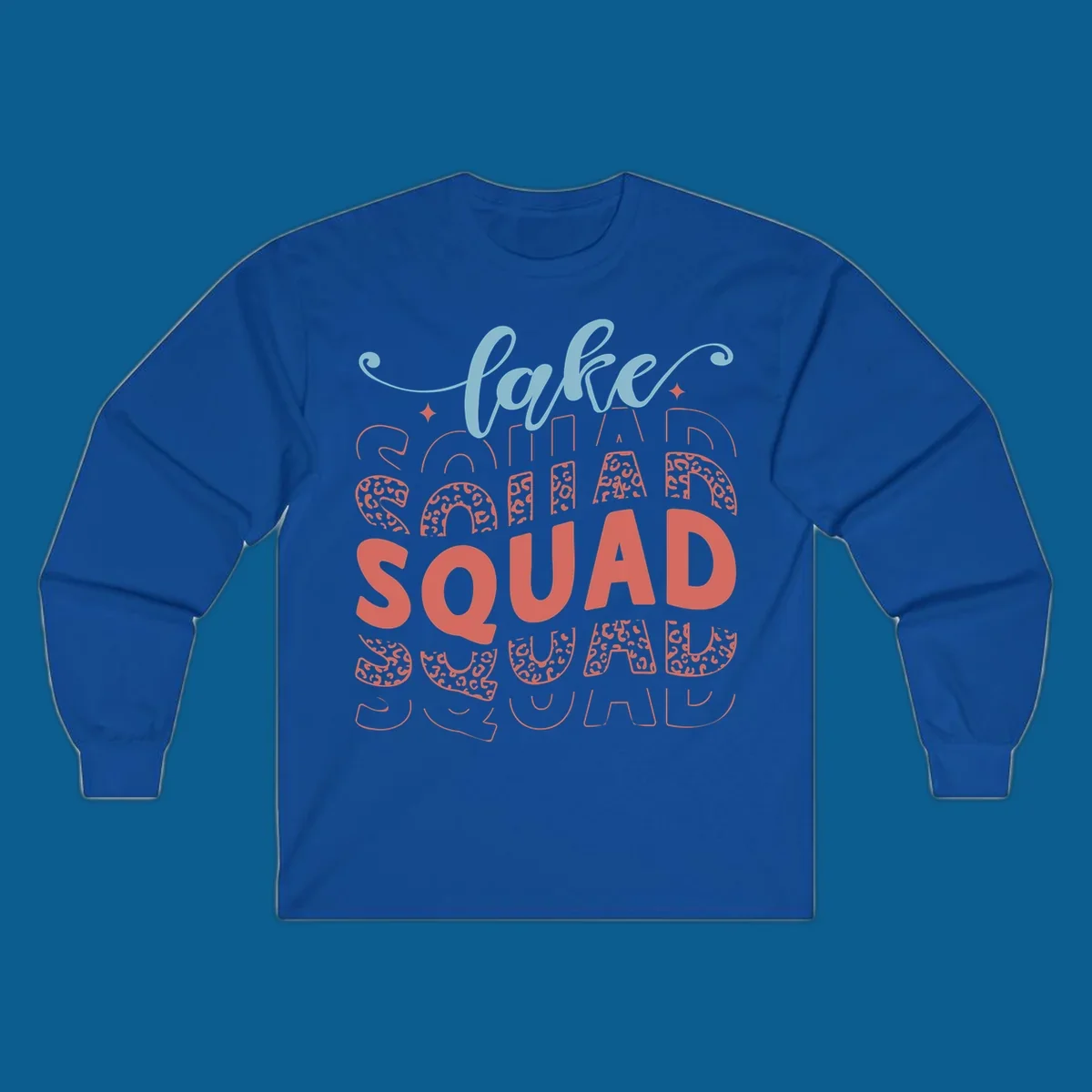 Lake Squad text design with leopard print accents