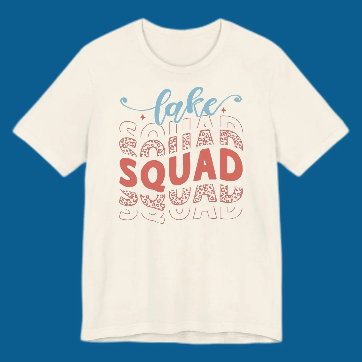 Lake Squad text design with leopard print accents