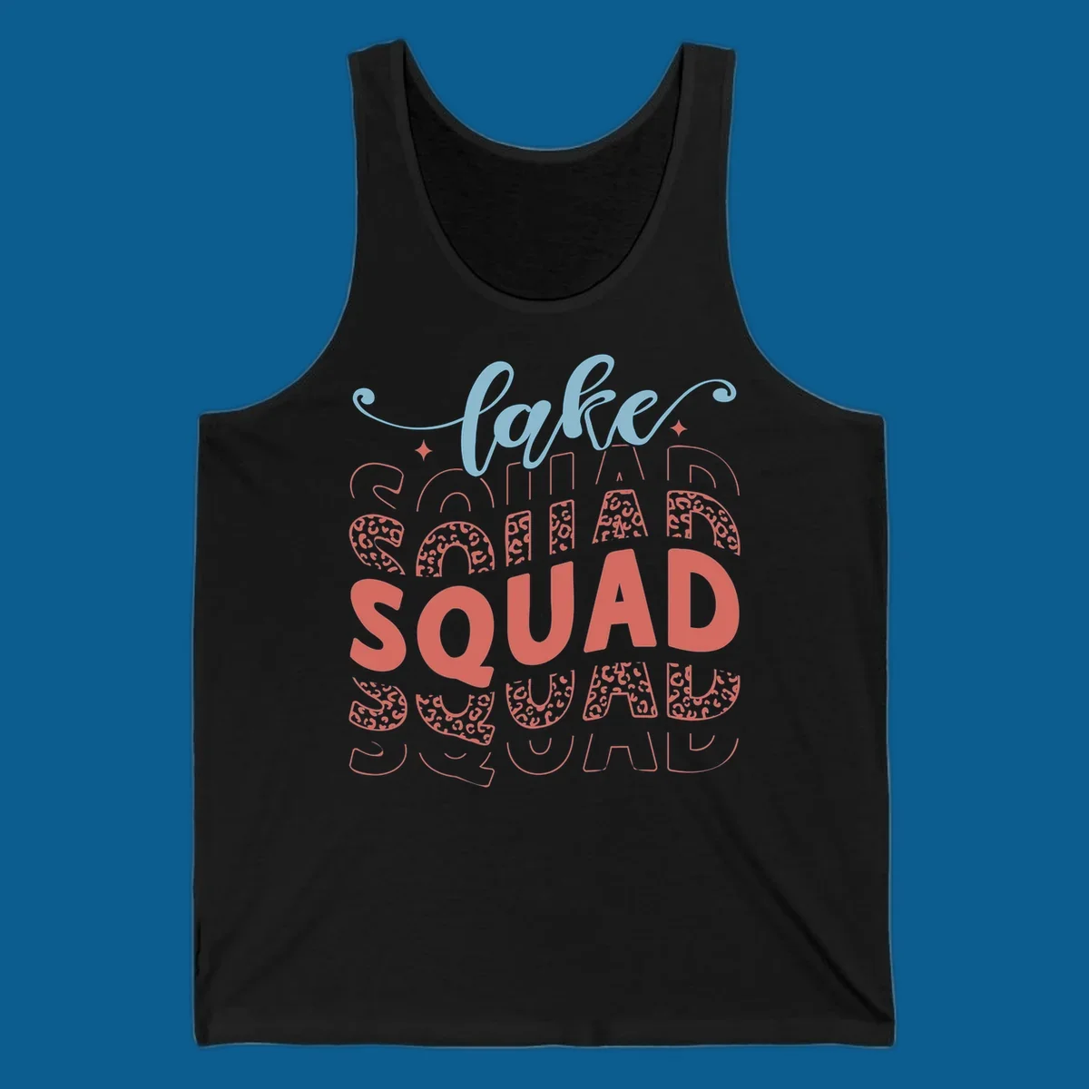 Lake Squad text design with leopard print accents