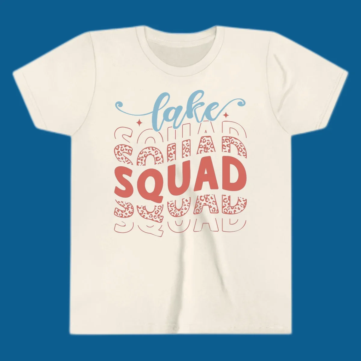 Lake Squad text design with leopard print accents