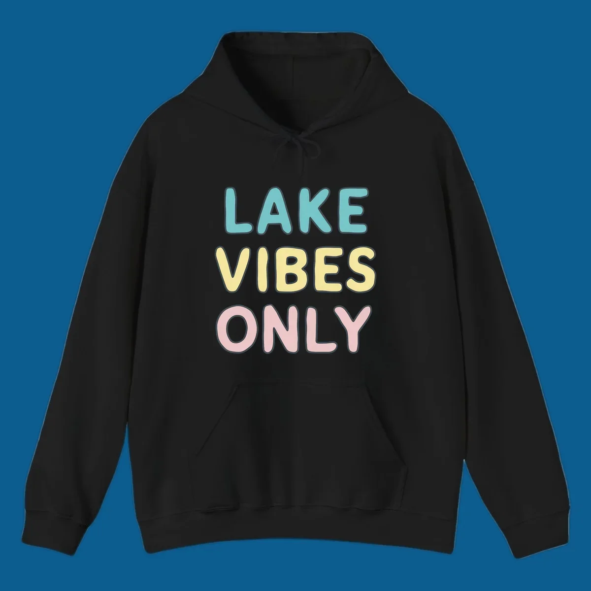 Typography design with the words LAKE VIBES ONLY in pastel colors.
