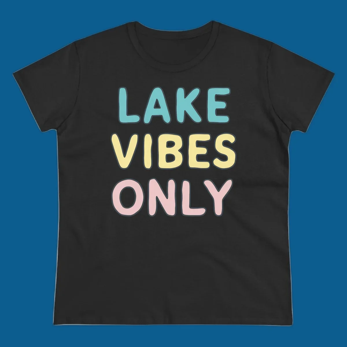 Typography design with the words LAKE VIBES ONLY in pastel colors.