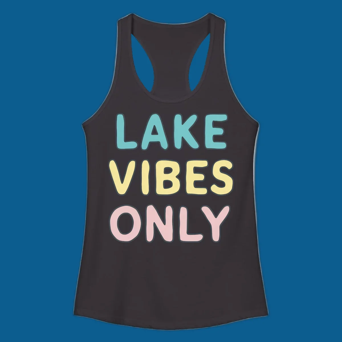 Typography design with the words LAKE VIBES ONLY in pastel colors.