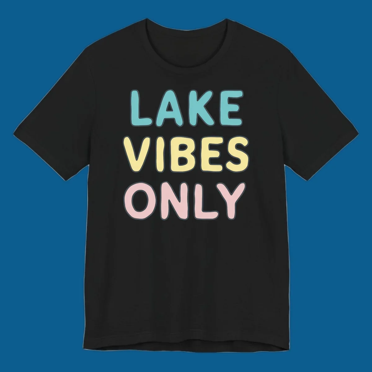 Typography design with the words LAKE VIBES ONLY in pastel colors.