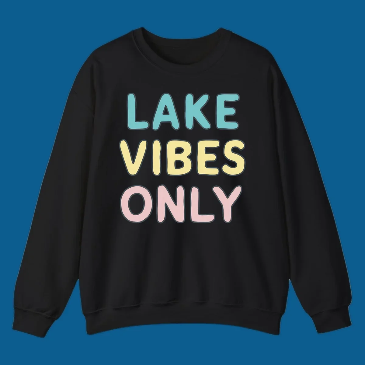 Typography design with the words LAKE VIBES ONLY in pastel colors.