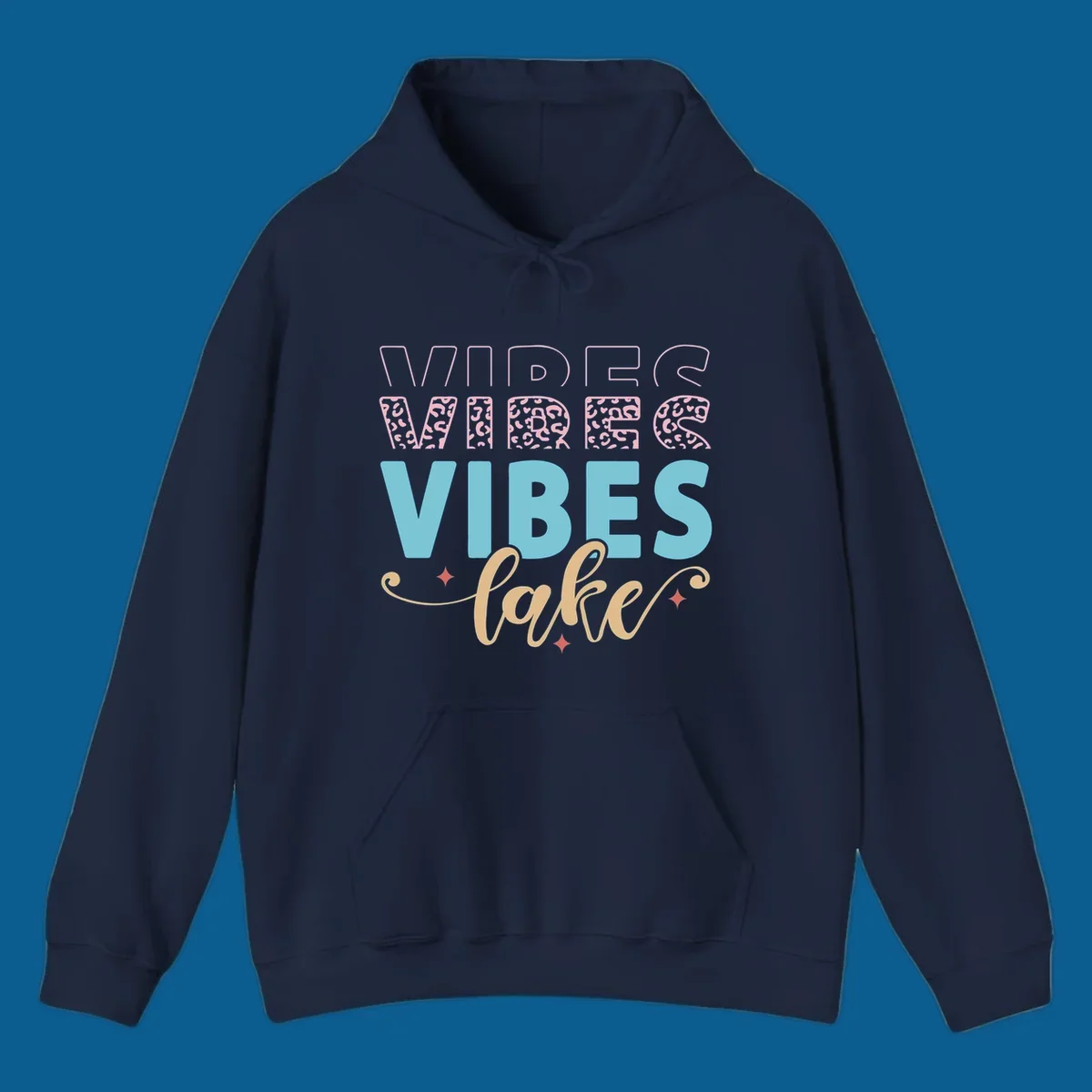 Lake vibes text design with leopard print and script font.
