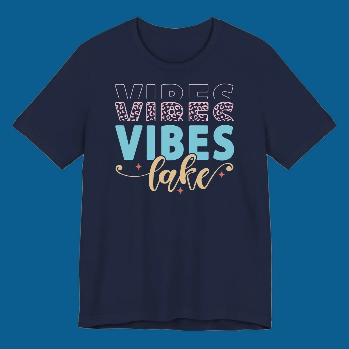 Lake vibes text design with leopard print and script font.