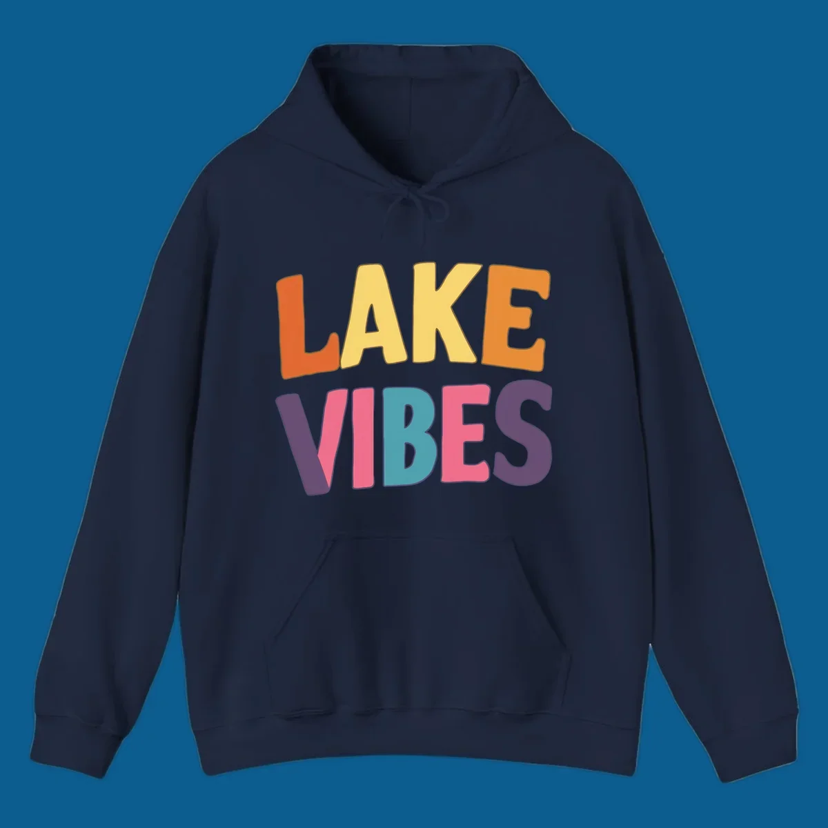 Lake Vibes text design with colorful retro lettering, perfect for lake enthusiasts.
