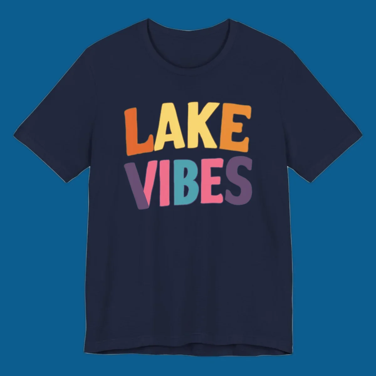 Lake Vibes text design with colorful retro lettering, perfect for lake enthusiasts.
