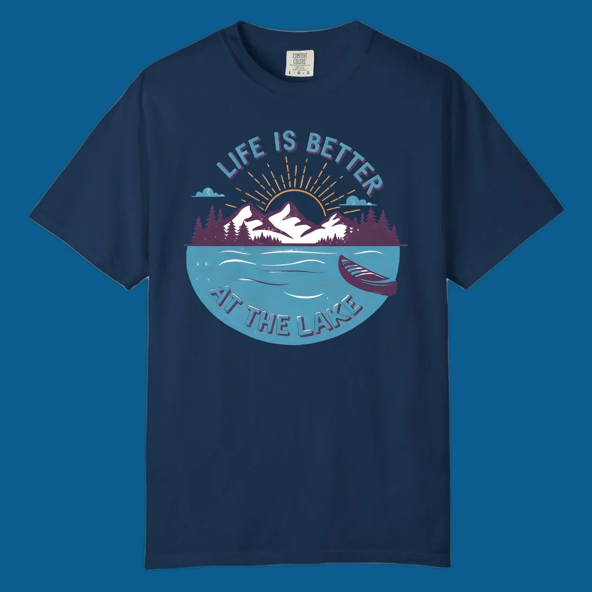 Life is better at the lake scenic mountains sunset canoe design.