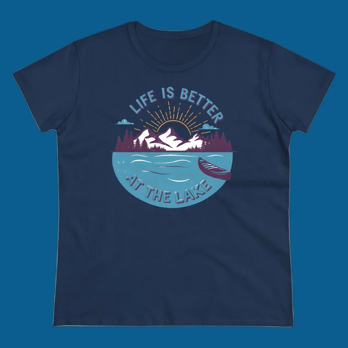 Life is better at the lake scenic mountains sunset canoe design.