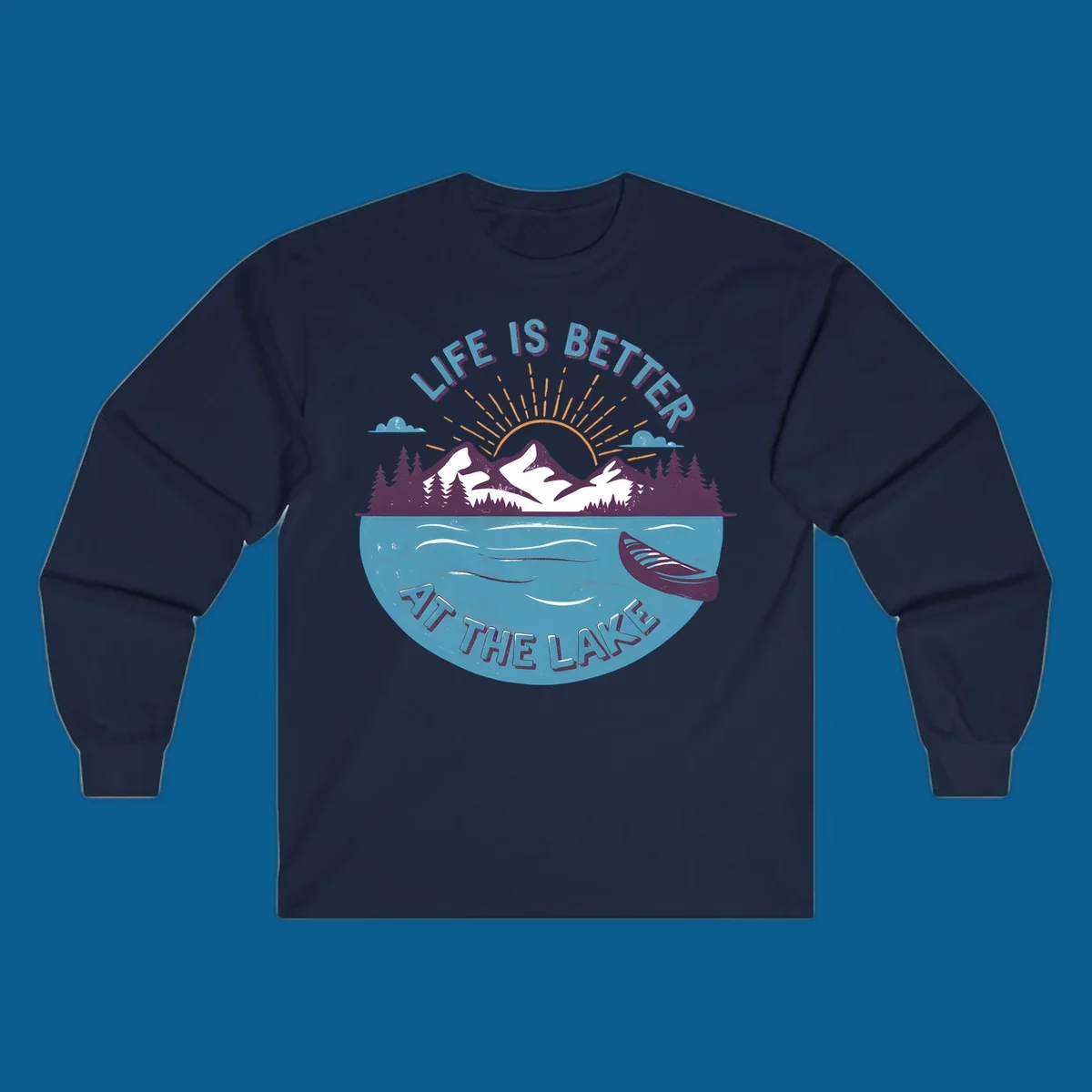 Life is better at the lake scenic mountains sunset canoe design.