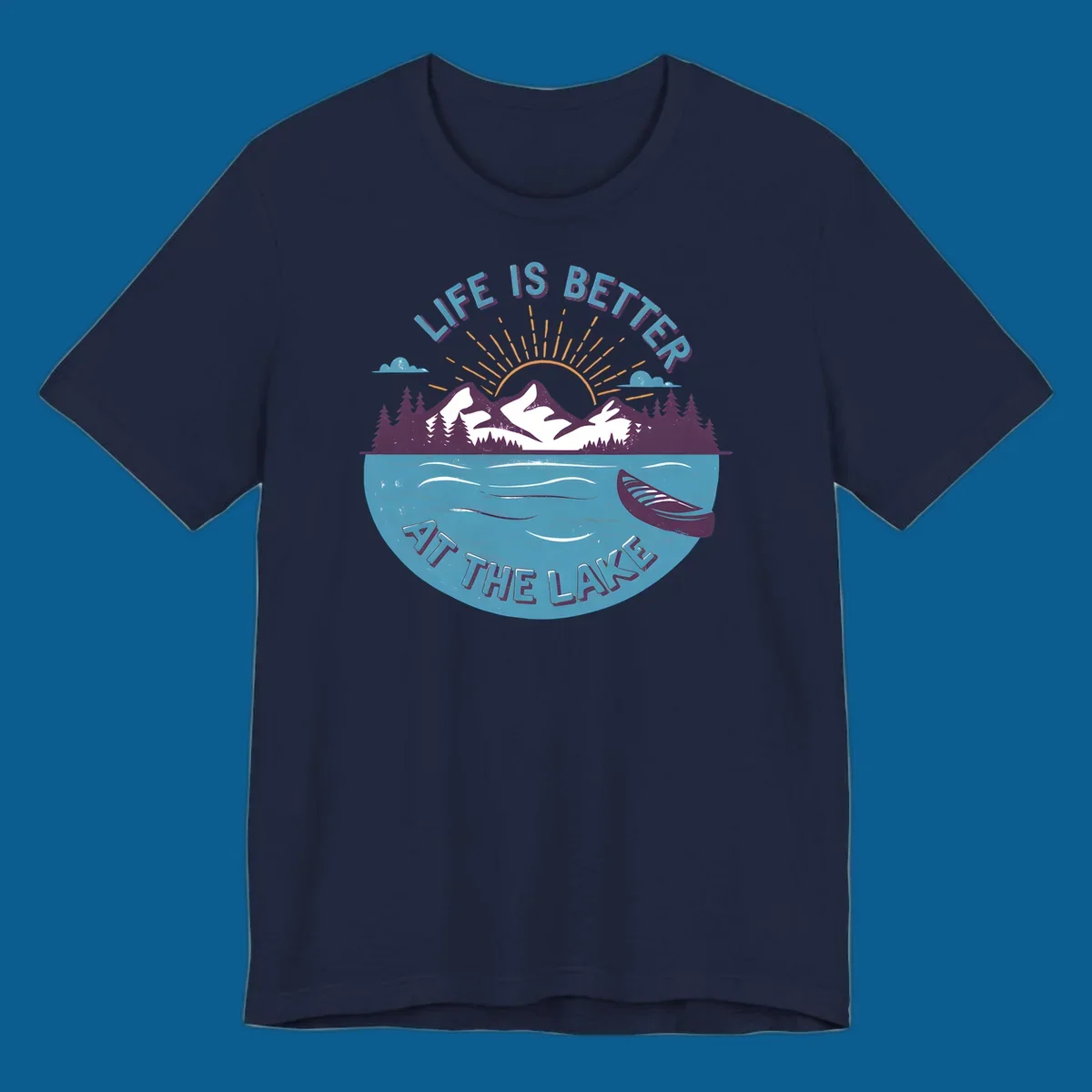 Life is better at the lake scenic mountains sunset canoe design.