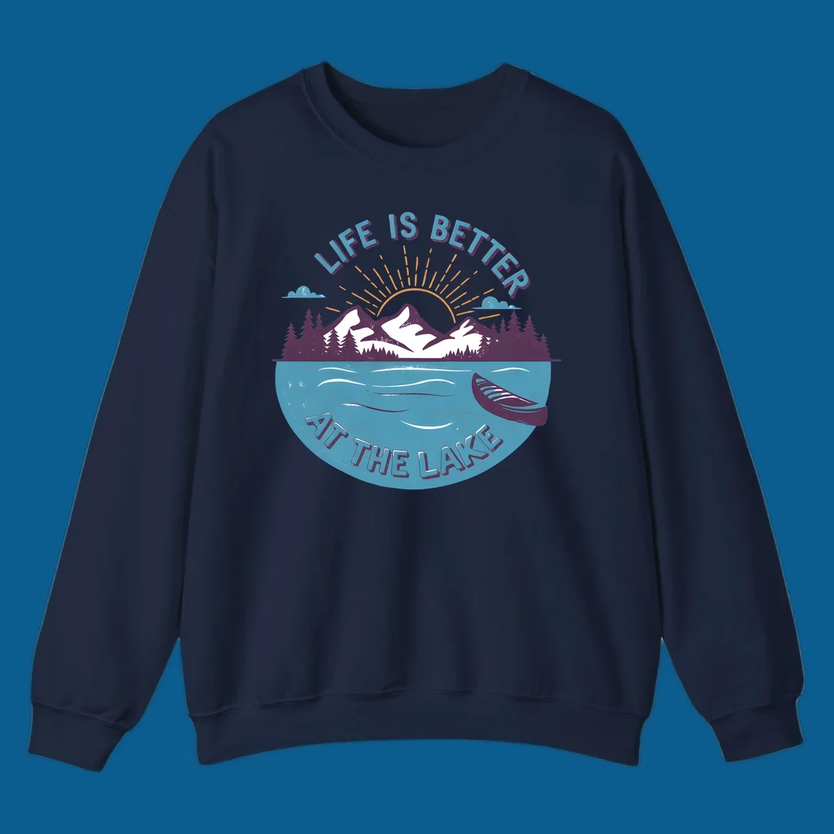 Life is better at the lake scenic mountains sunset canoe design.