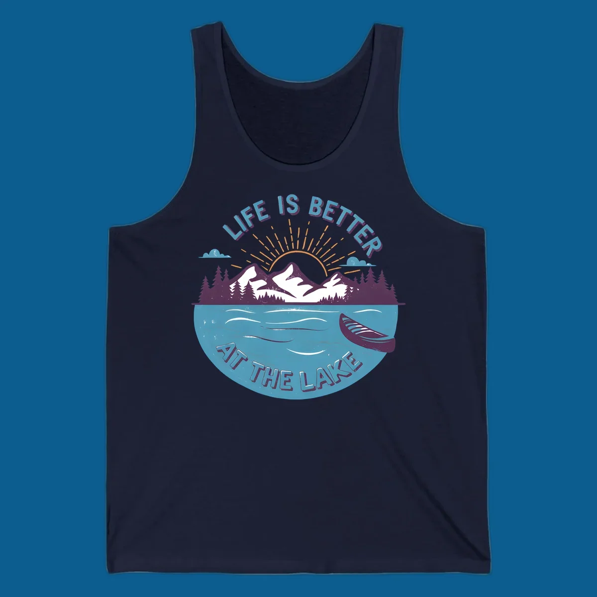 Life is better at the lake scenic mountains sunset canoe design.