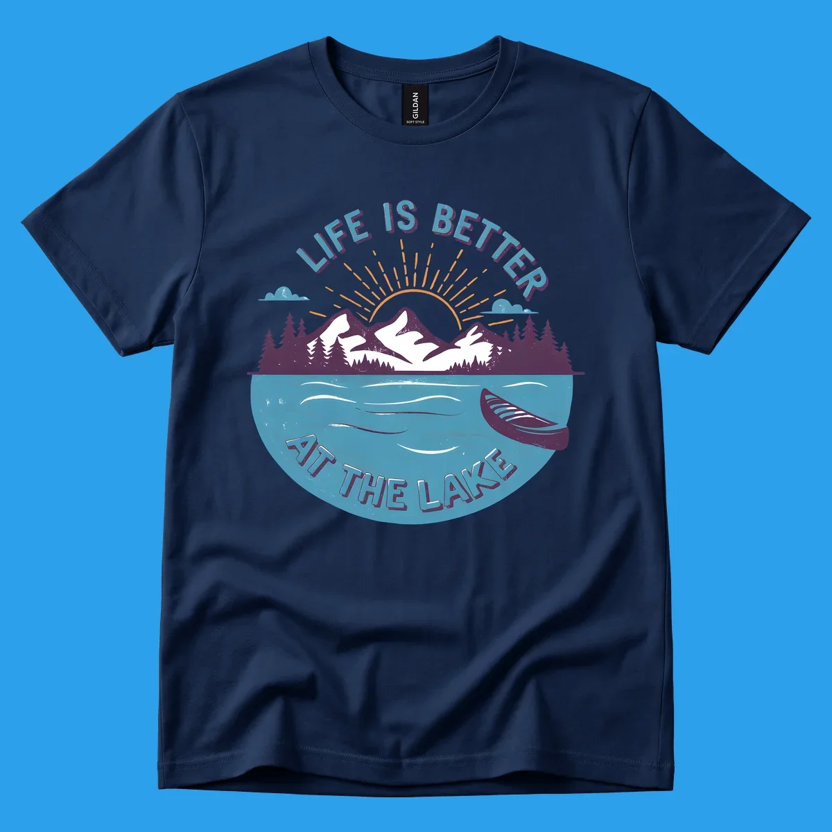 Life is better at the lake scenic mountains sunset canoe design.