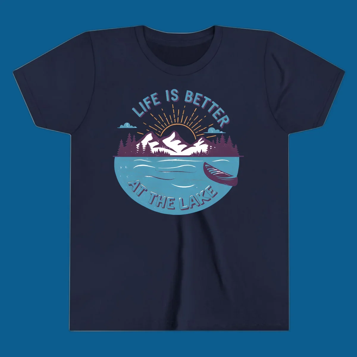 Life is better at the lake scenic mountains sunset canoe design.