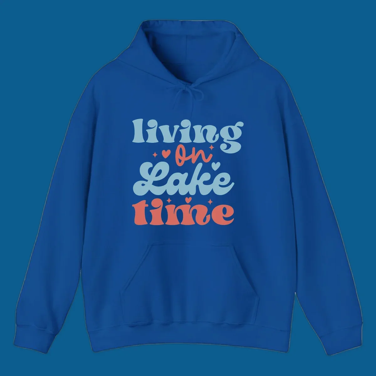 Living on Lake time retro groovy text design with hearts and sparkles