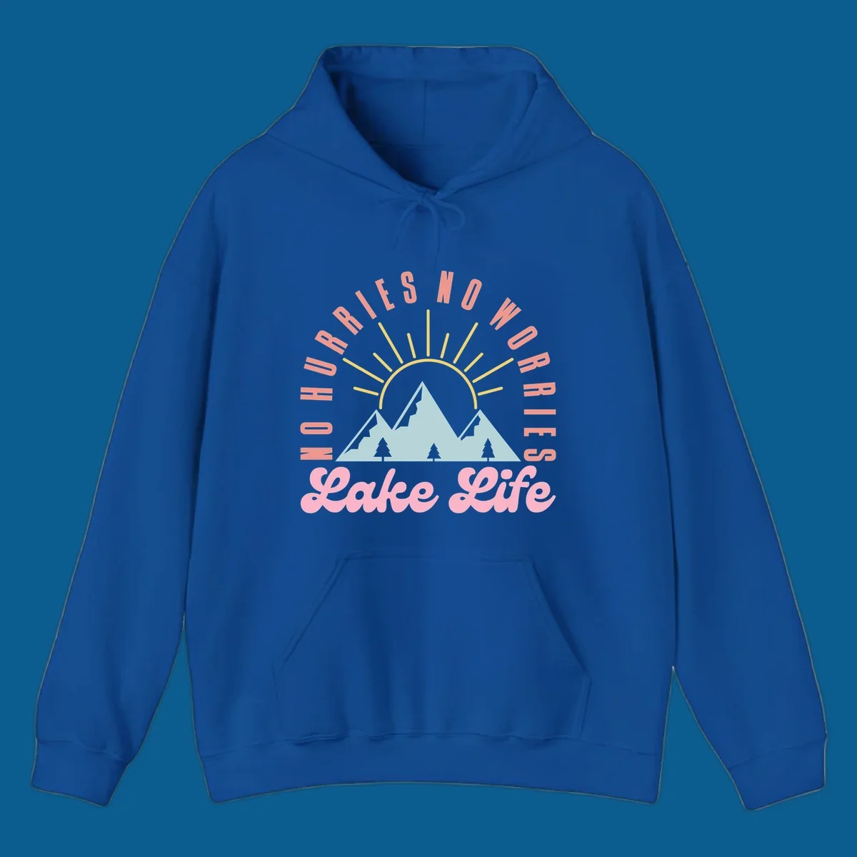 No worries lake life mountain and sun graphic. 