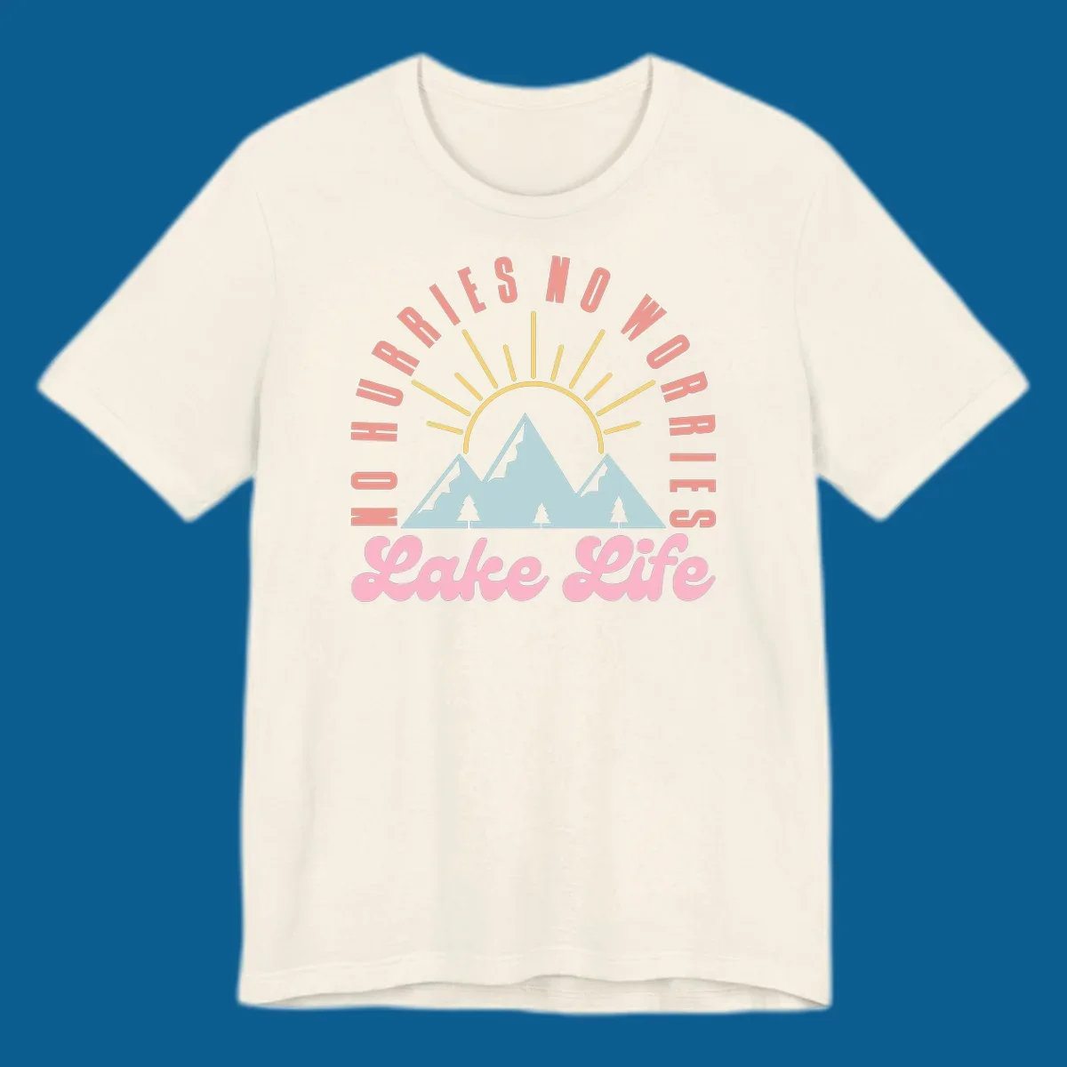 No worries lake life mountain and sun graphic. 