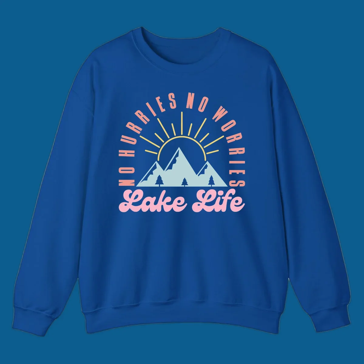 No worries lake life mountain and sun graphic. 