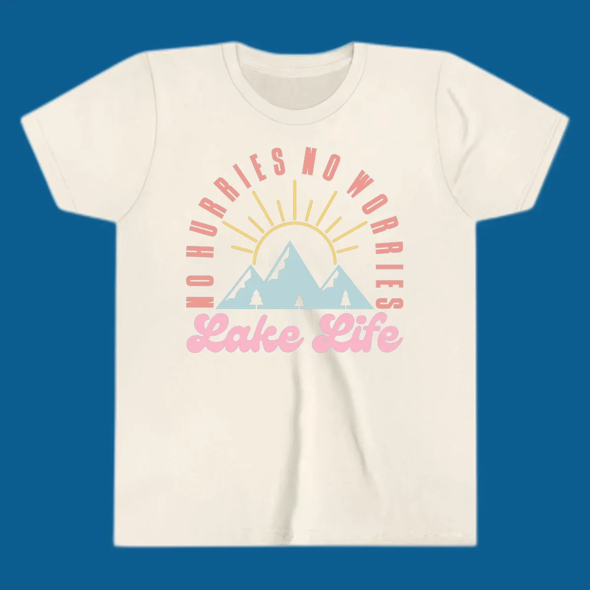 No worries lake life mountain and sun graphic. 