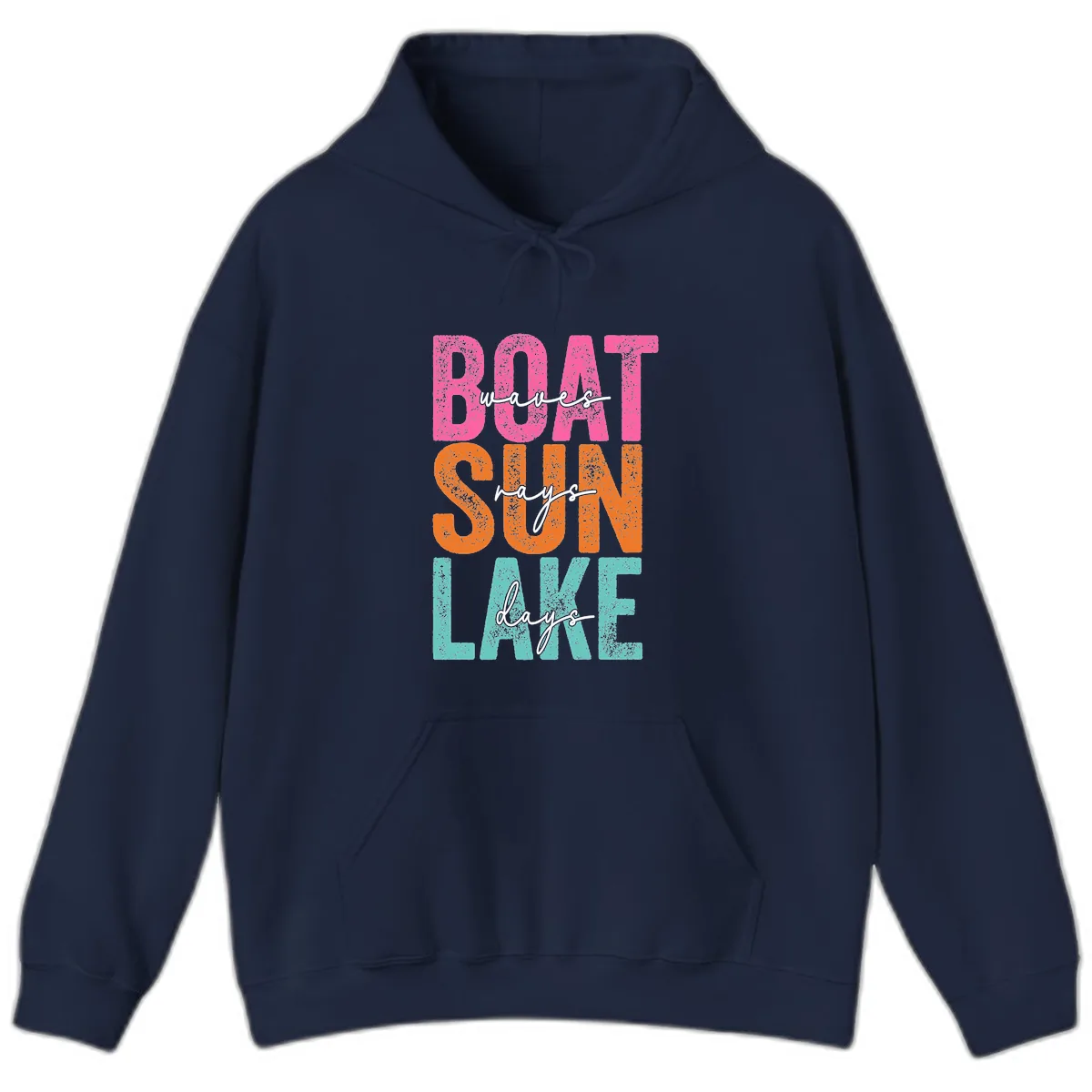 Boat Waves Sun Lake Days Hoodie in Navy
