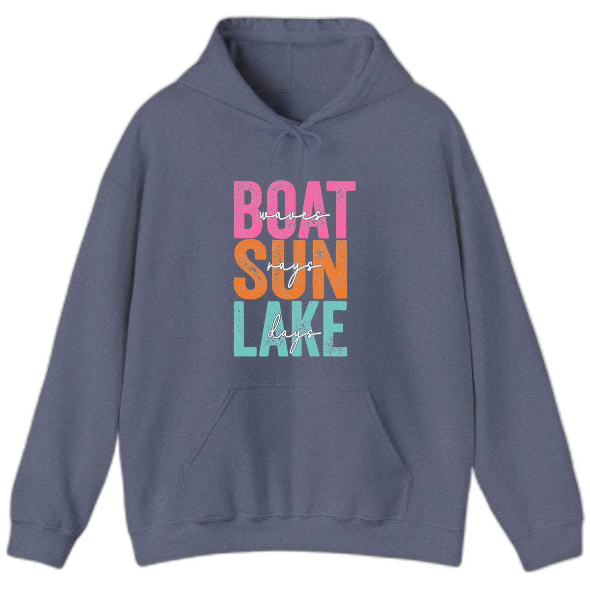 Boat Waves Sun Lake Days Hoodie in Heather Navy